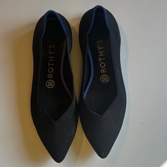 Rothy's Black Flats with Blue Trim - Picture 3 of 4